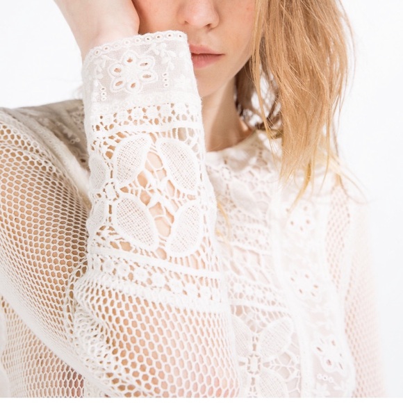 Zara open work embroidery crochet lace mesh top - Picture 5 of 6